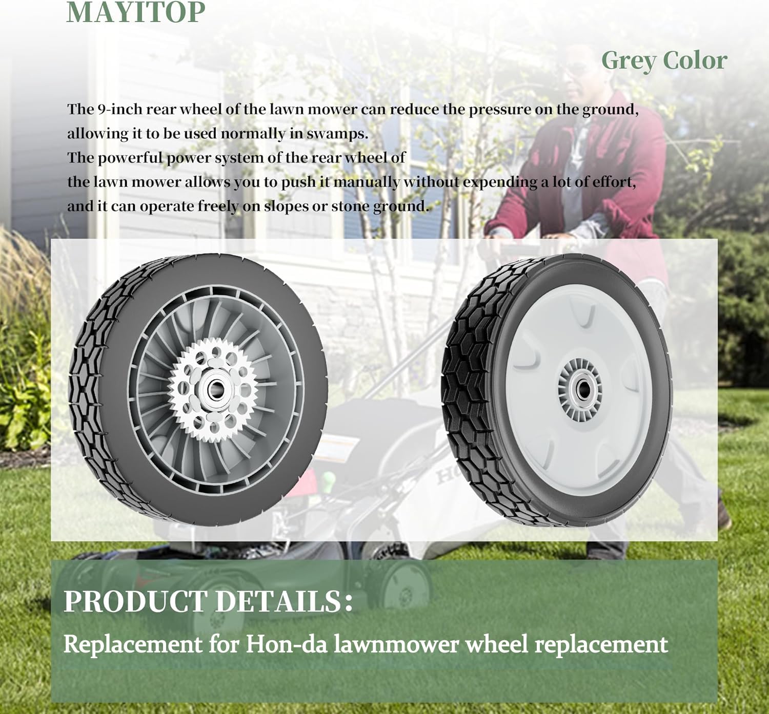 MAYITOP side profile with hub visible demonstrating correct axle fit and stability