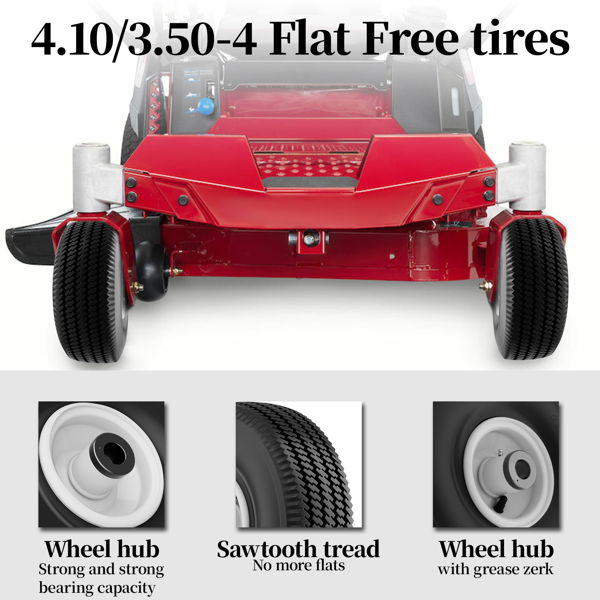 MAYITOP wheel mounted on mower in use demonstrating smooth rolling and handling benefit