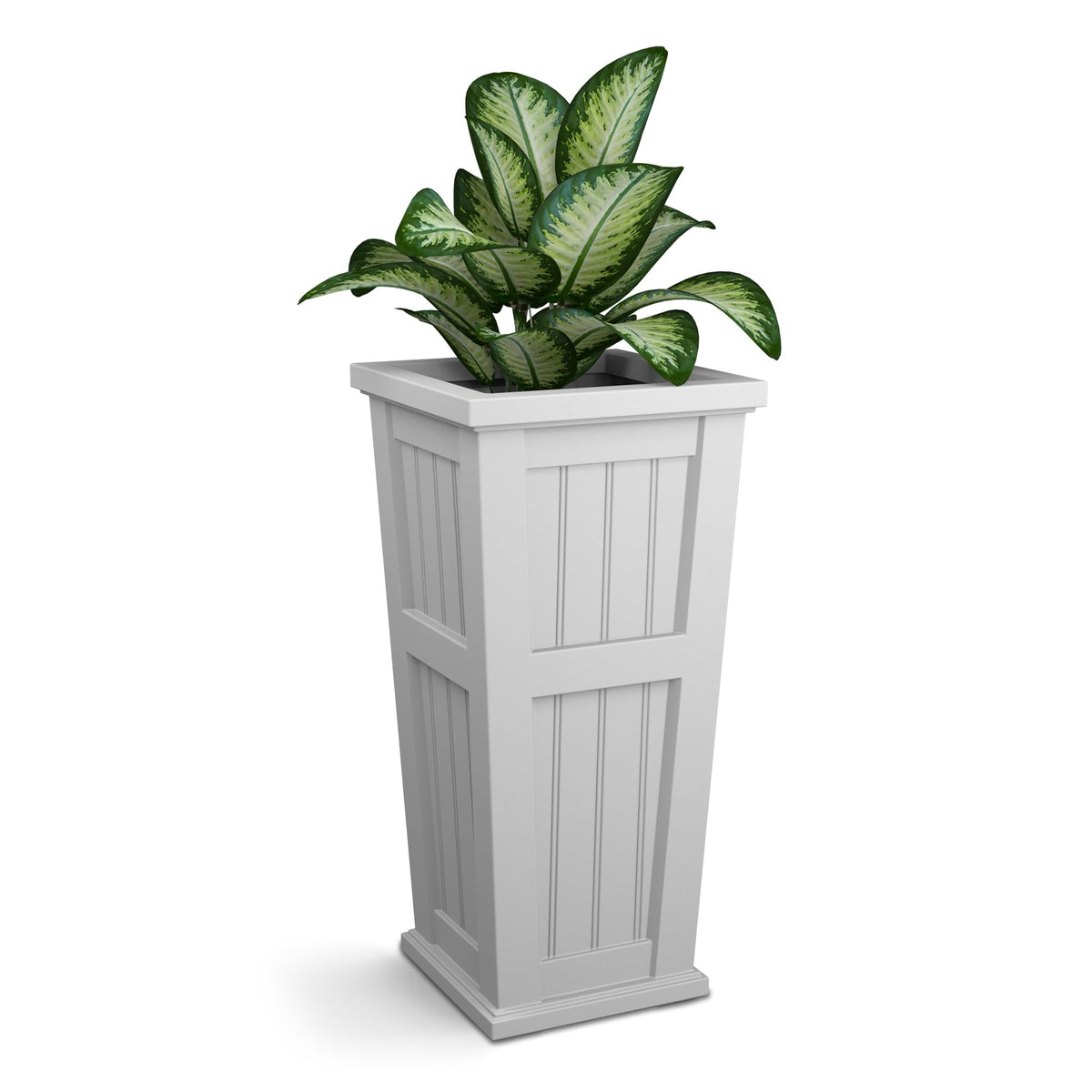 Mayne front view of white Cape Cod planter showing coastal styling and curb appeal