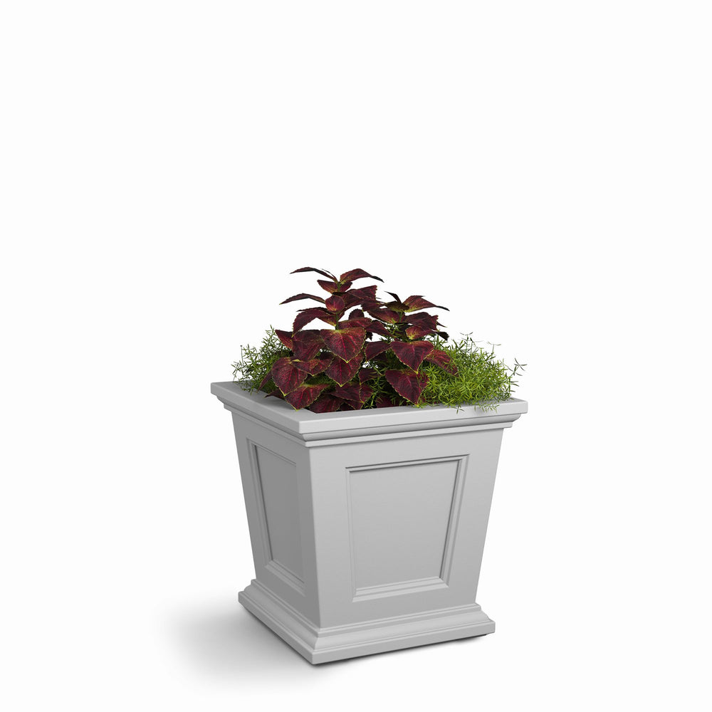 Mayne Fairfield front view showing sleek white planter and modern styling benefit: complements decor