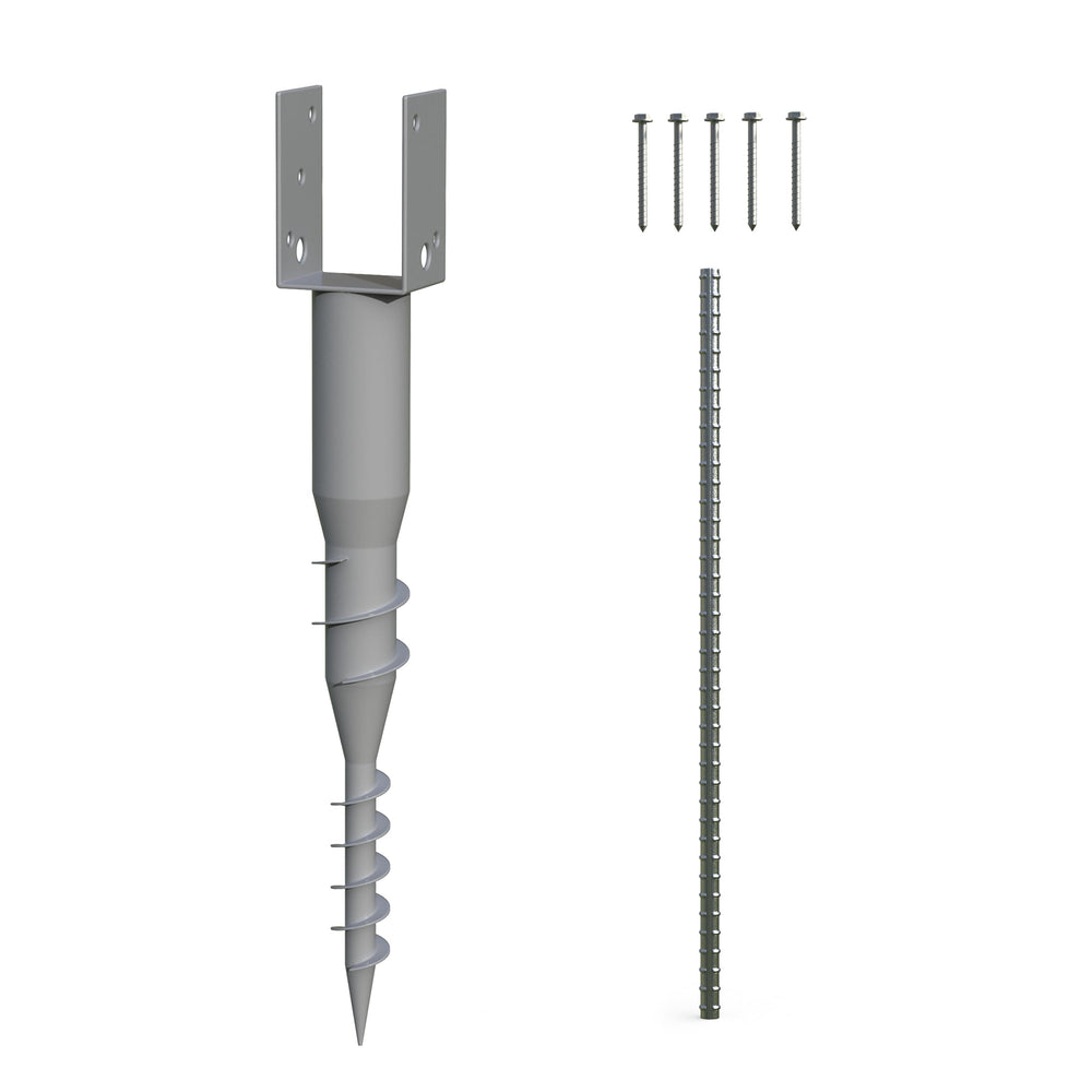 Mayne front view of ground anchor showing socket and hardware for secure posts