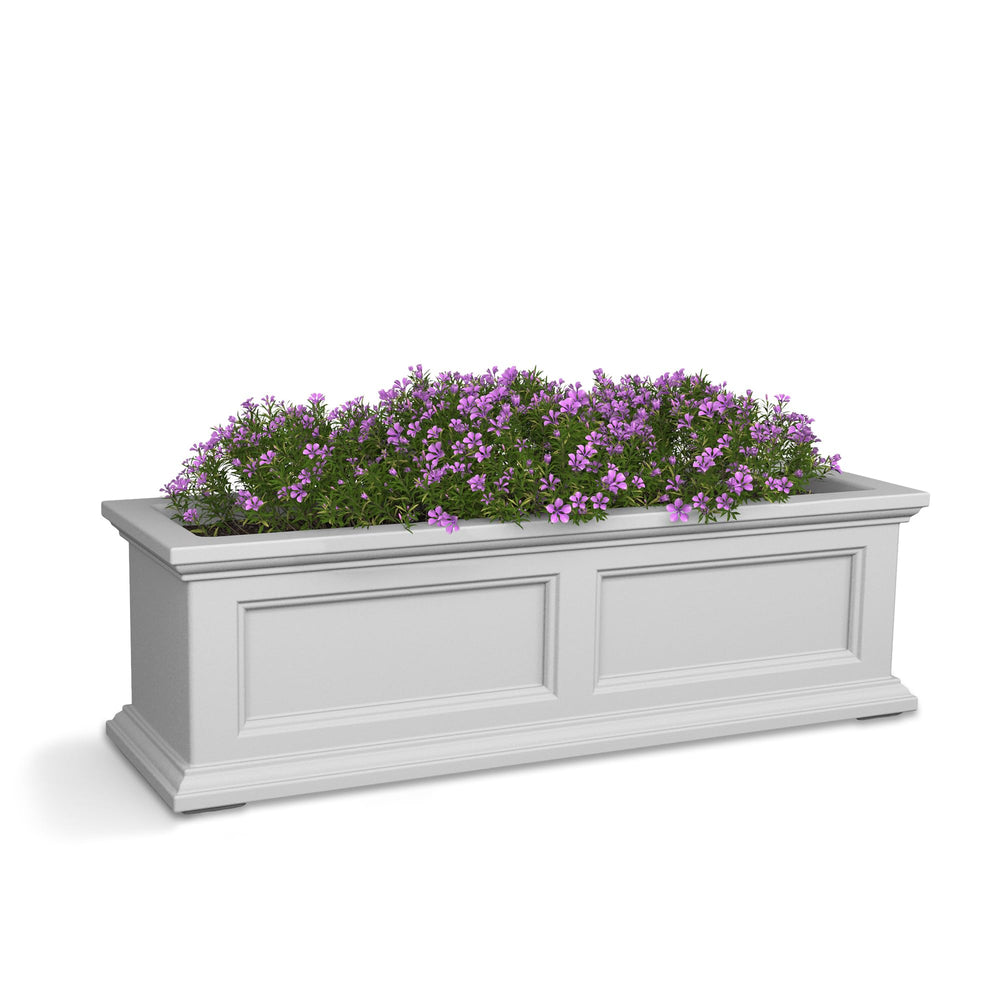 Mayne front view of white 36in window box showing clean lines and curb appeal