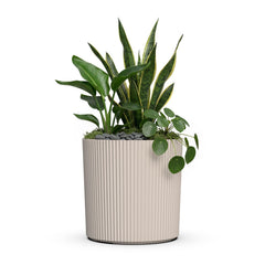 Mayne Haven front view of 14in fluted planter showing modern shape and chai color benefit portability