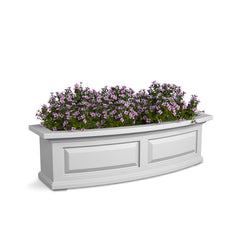Mayne Nantucket front view of white 36-inch planter showing clean design and curb appeal