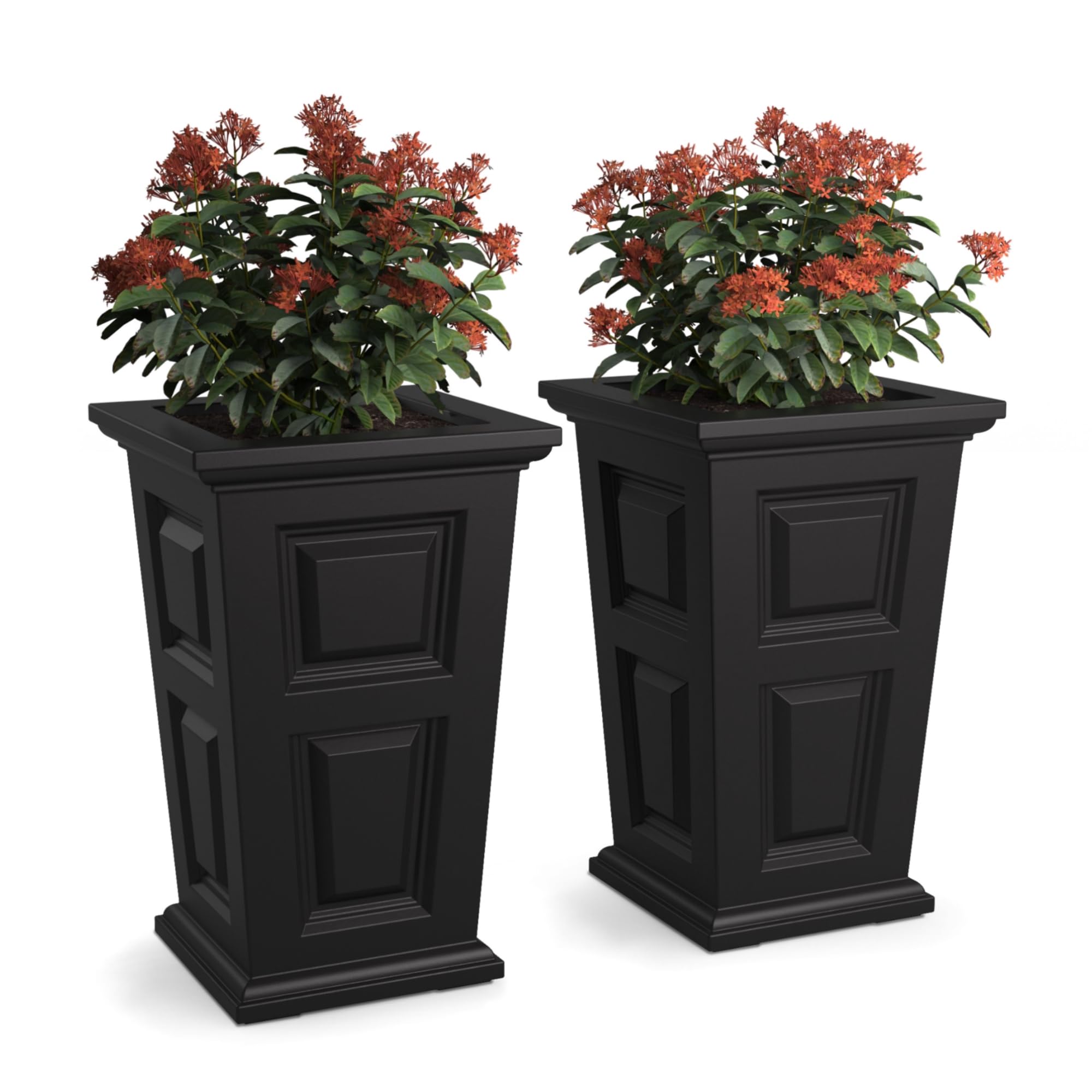 Mayne Newhaven front view of tall square planter showing elegant profile and curb appeal