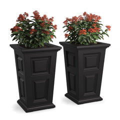 Mayne Newhaven front view of tall square planter showing elegant profile and curb appeal