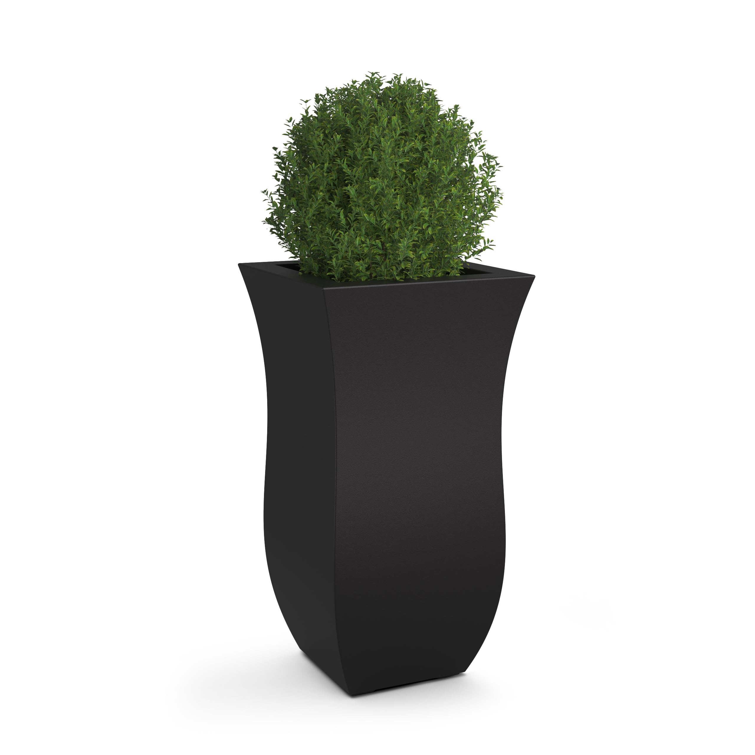 Mayne Valencia front view showing elegant square silhouette and black finish benefit: modern curb appeal