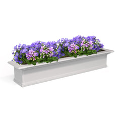 Mayne Yorkshire front view white planter showing clean wood-look and curb appeal