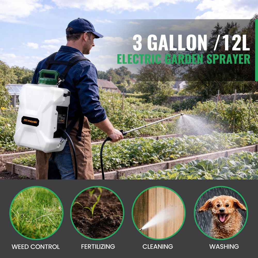 Mayoki sprayer beside a one-gallon jug for clear size comparison