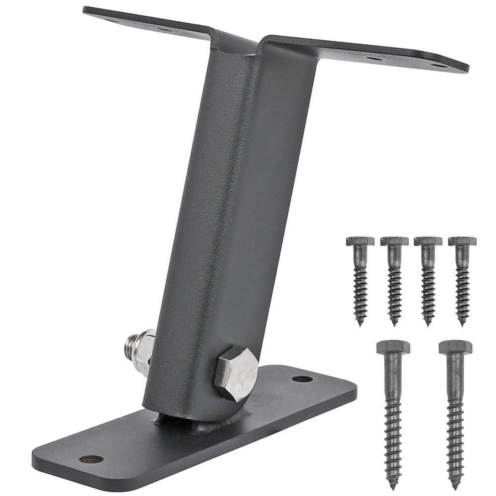 Mayset front view of three black stainless steel pergola riser brackets showing durable finish and compact design