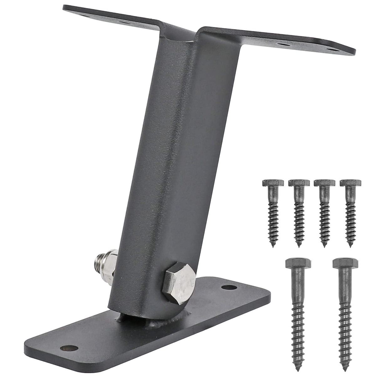 Mayset front view of three black stainless steel pergola riser brackets showing durable finish and compact design