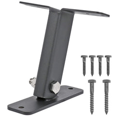 Mayset front view of three black stainless steel pergola riser brackets showing durable finish and compact design