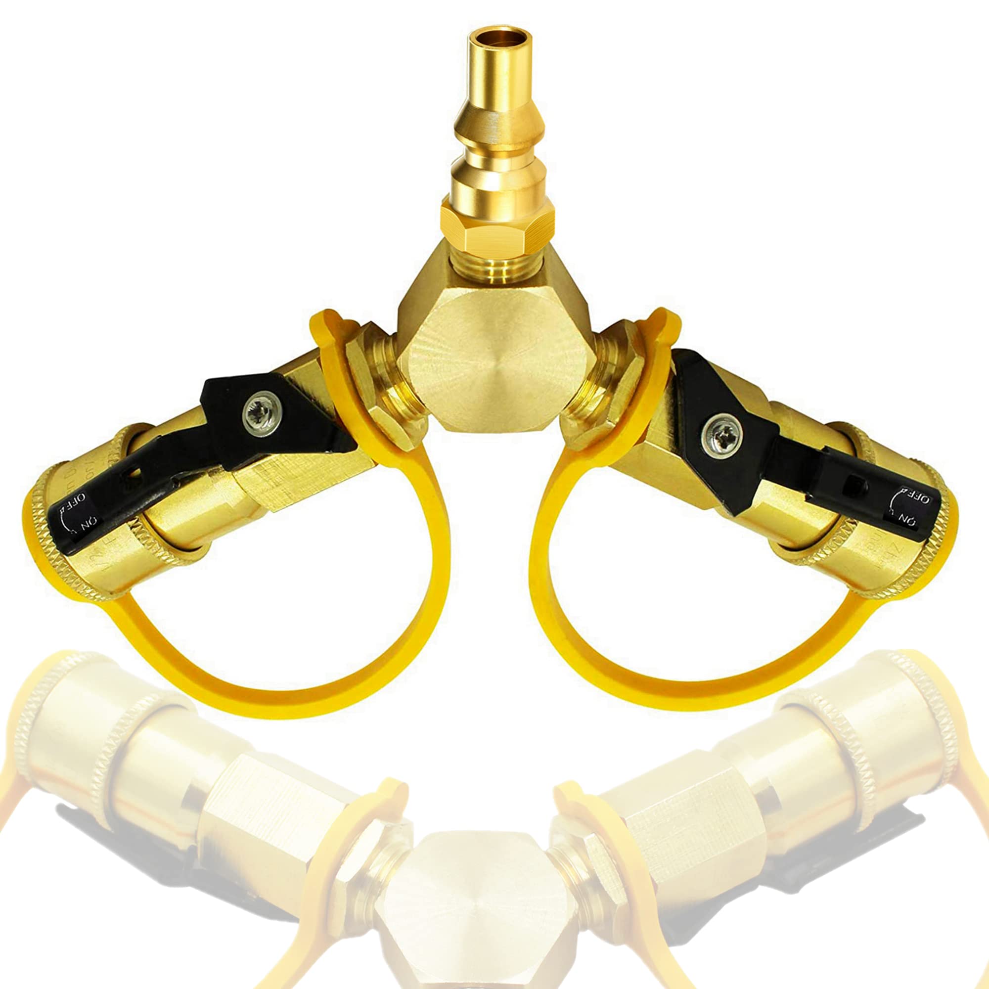 MCAMPAS front view of Y-splitter showing compact dual outlets for convenience