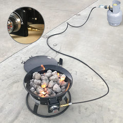 MCAMPAS quick connect attached to grill for fast, tool-free connection benefit