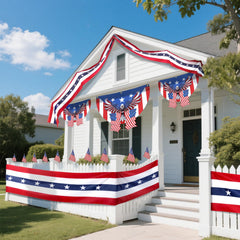 MCJC bunting draped on a porch railing adding instant festive atmosphere