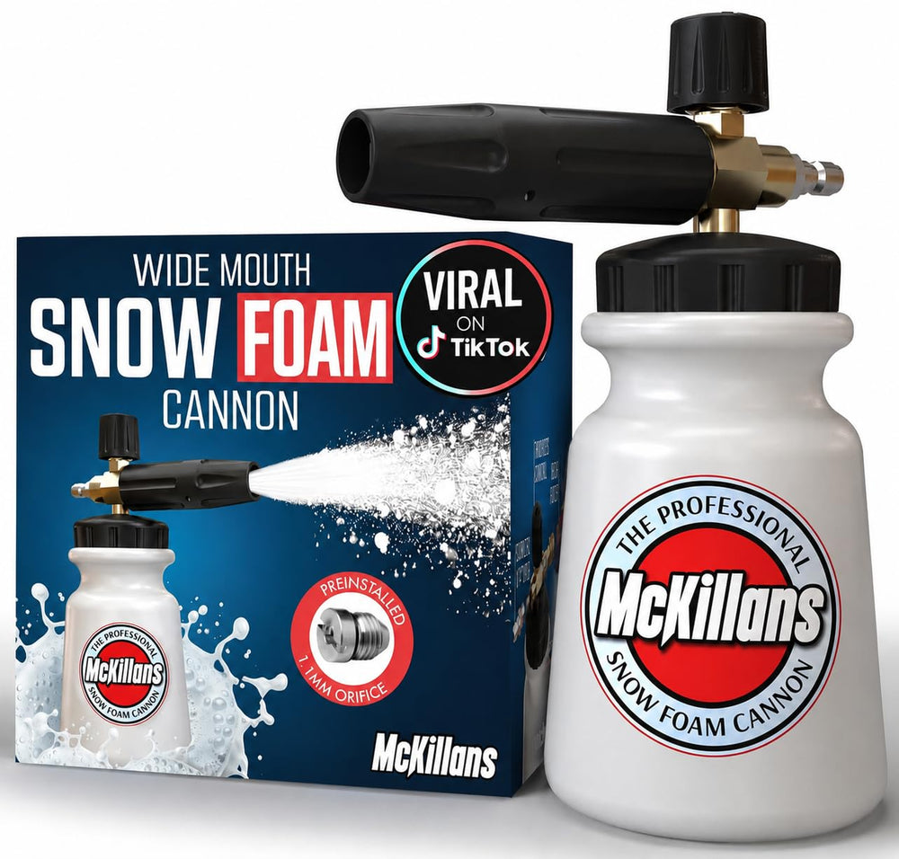 McKillans foam cannon front view showing full assembly and quick connector benefit