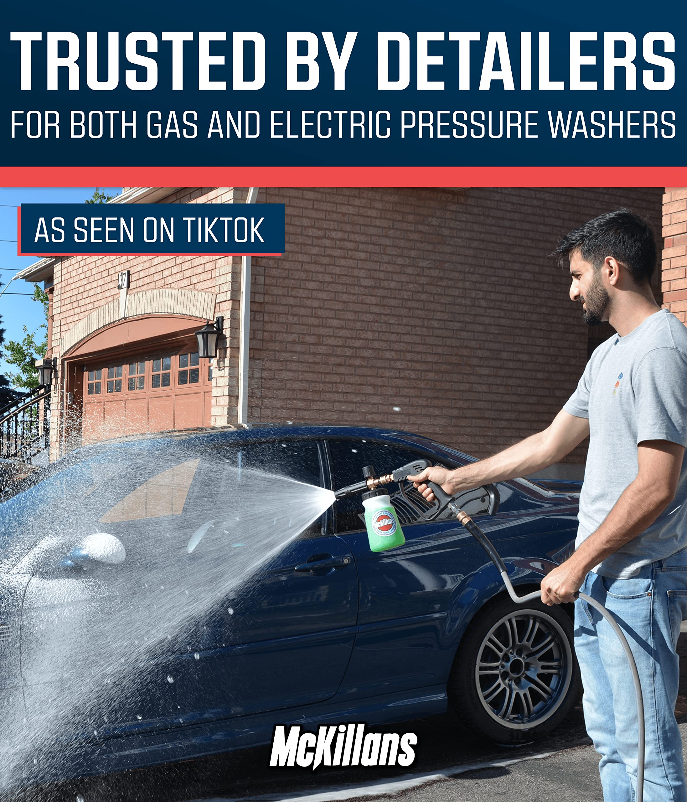 McKillans foam cannon control knob and nozzle demonstrating easy foam adjustments