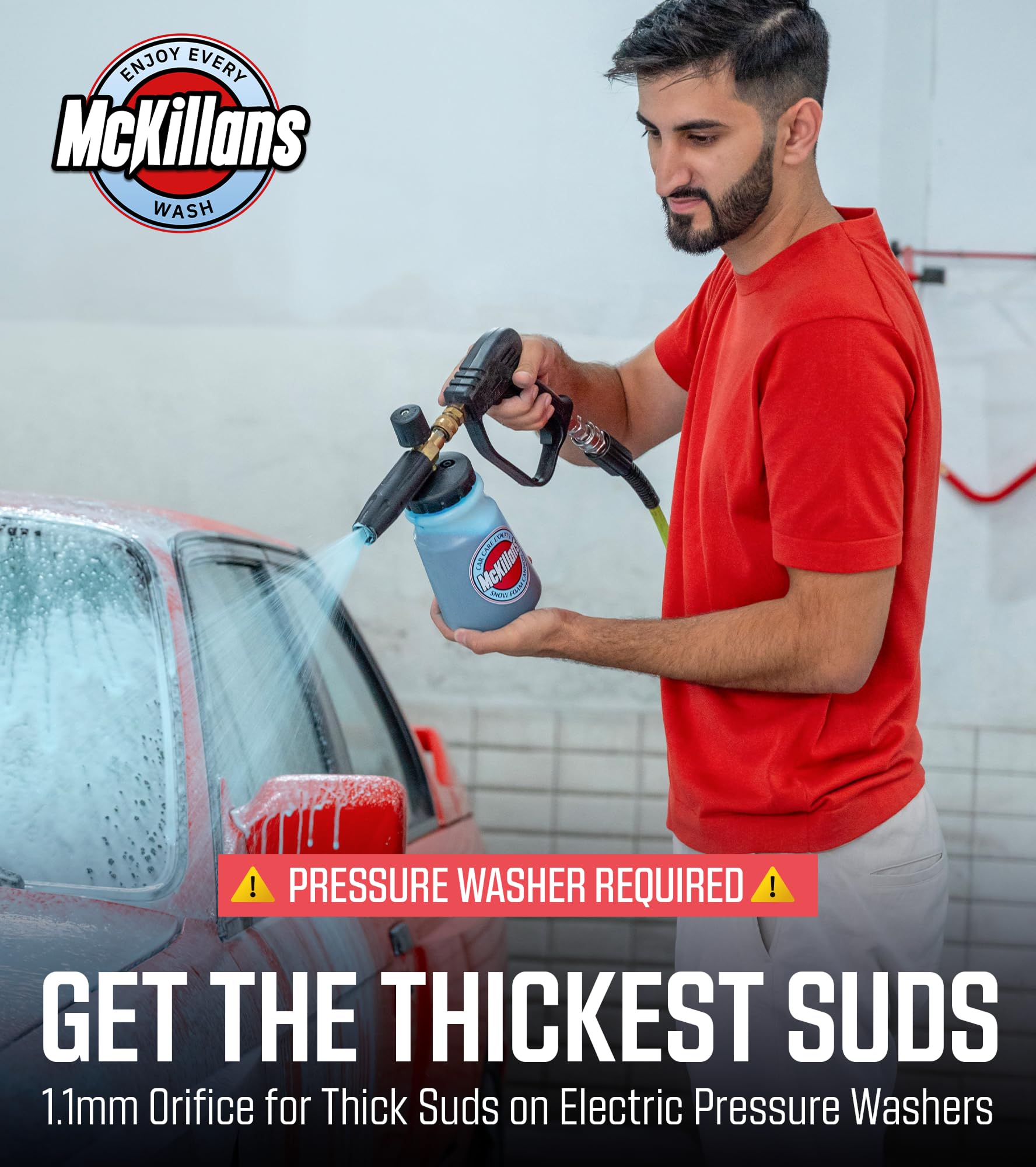 McKillans foam cannon wide-mouth bottle for easier filling and thicker foam