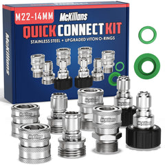 McKillans front packaging showing full stainless quick connect kit benefits