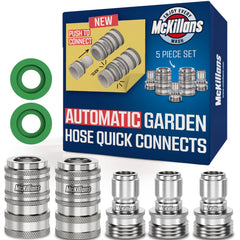 McKillans front view of kit showing stainless steel quick connect set and benefits