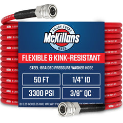 McKillans front view of 50ft hose showing full length and flexibility benefit