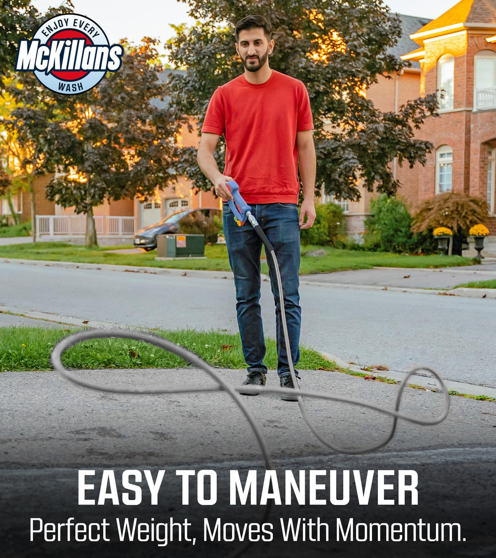 McKillans hose being used to wash a car showing flexibility and tangle-free handling