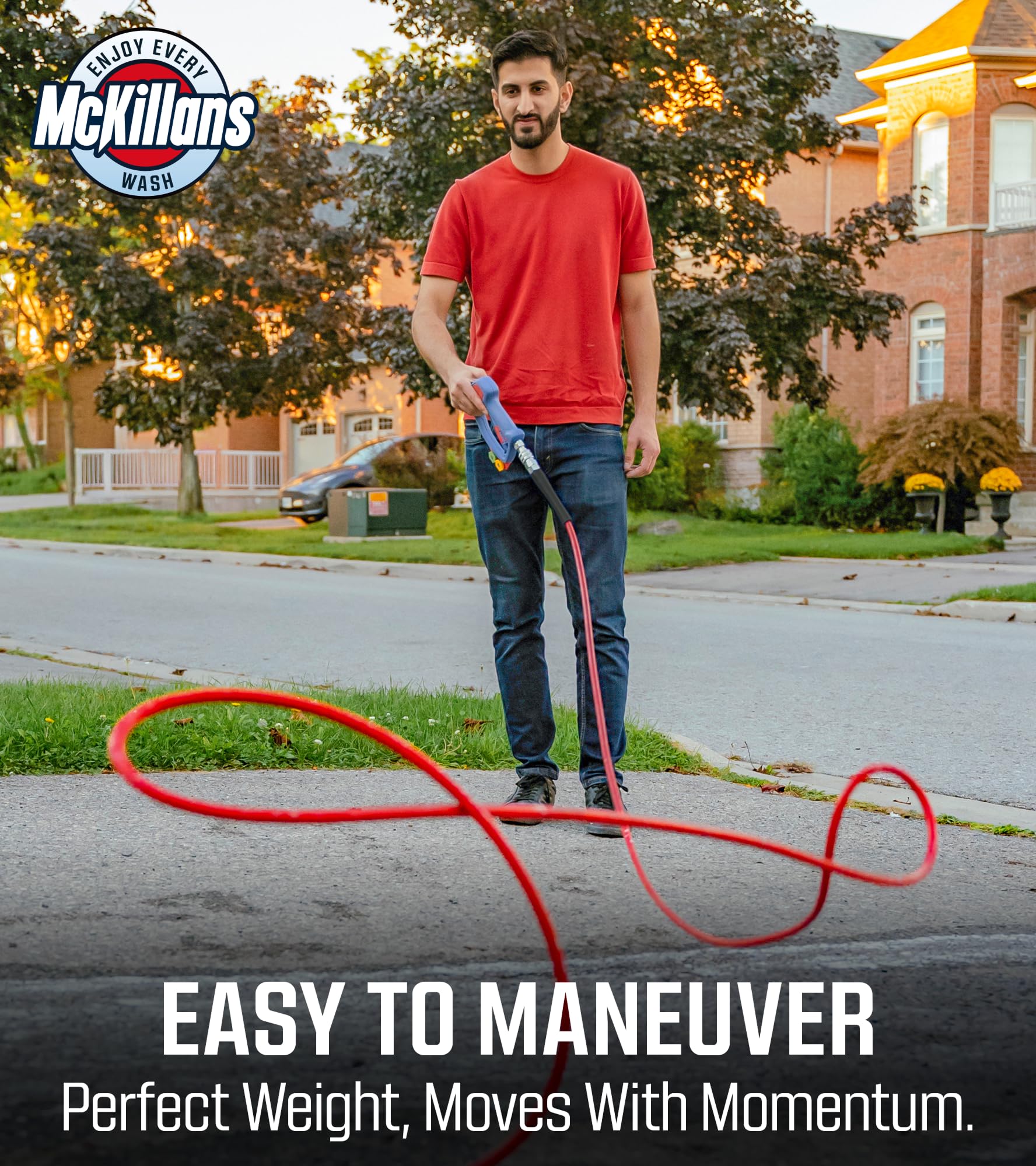 McKillans hose in use washing a car for easy reach and maneuverability