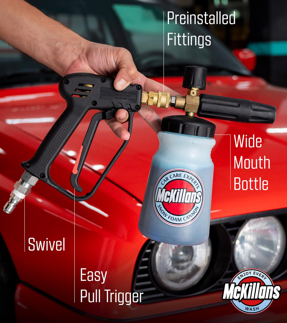 McKillans foam cannon spraying thick foam for improved cleaning coverage