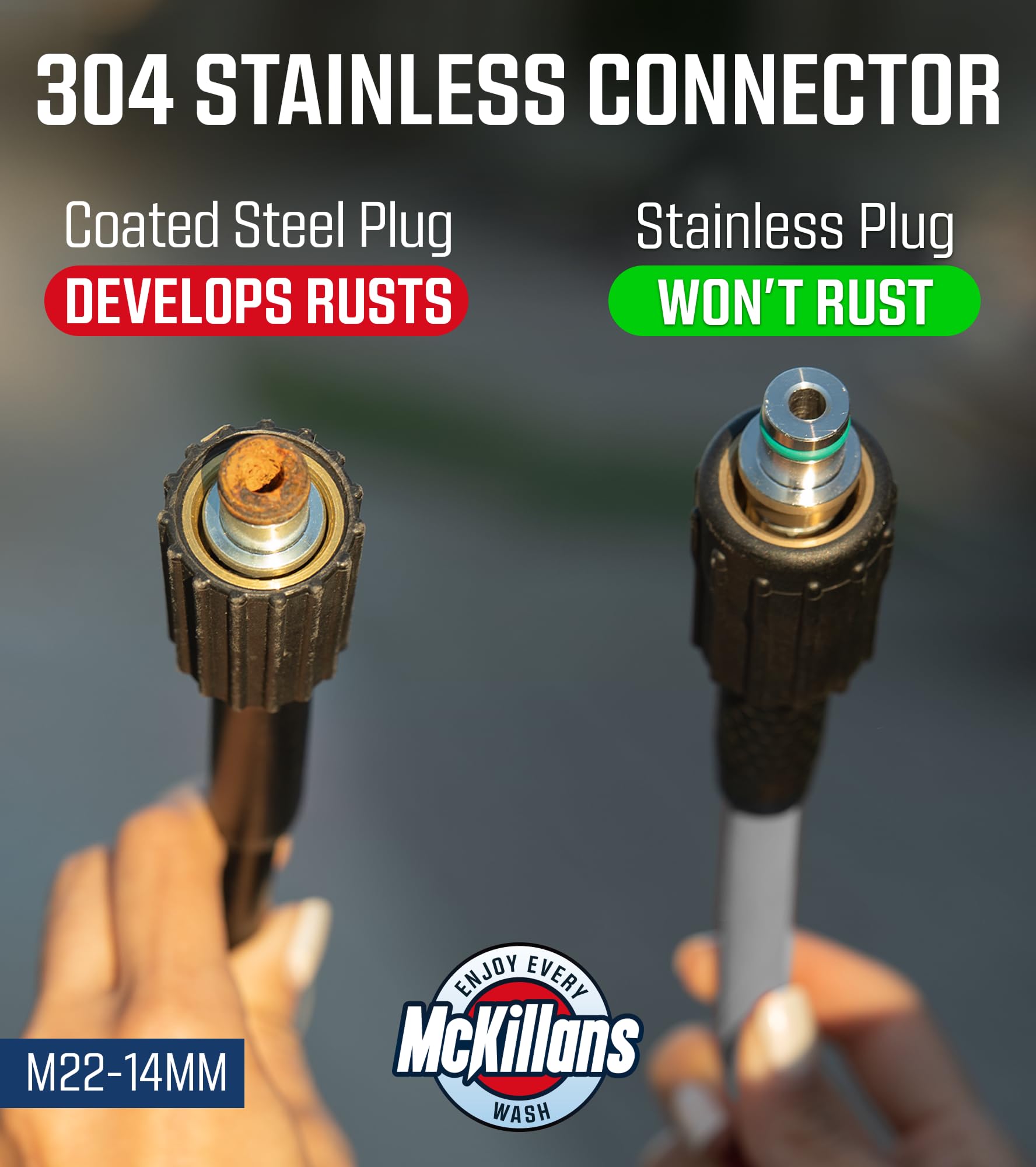 McKillans M22 14mm stainless steel plug detail showing corrosion resistance