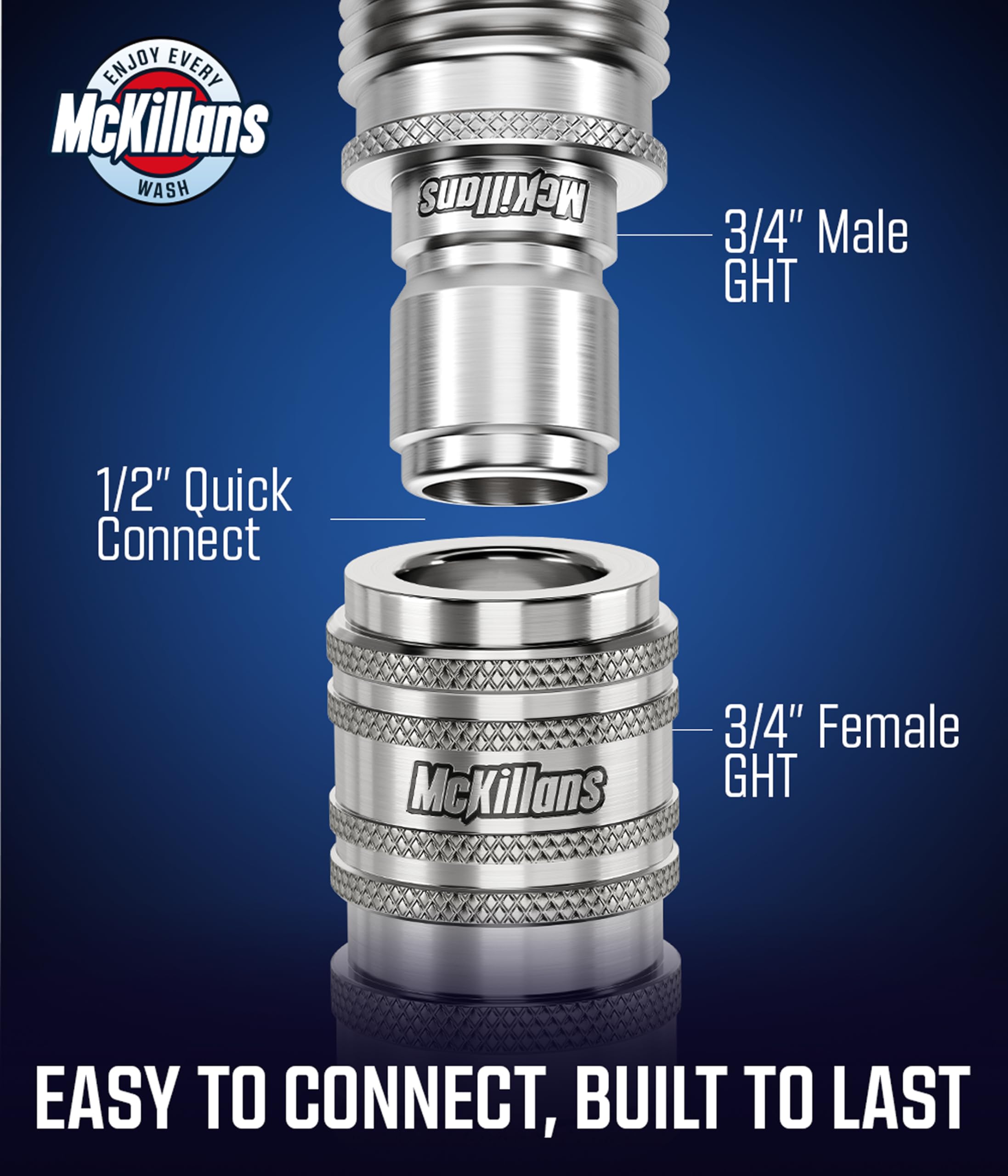 McKillans installed on garden hose in yard showing convenient tool swaps