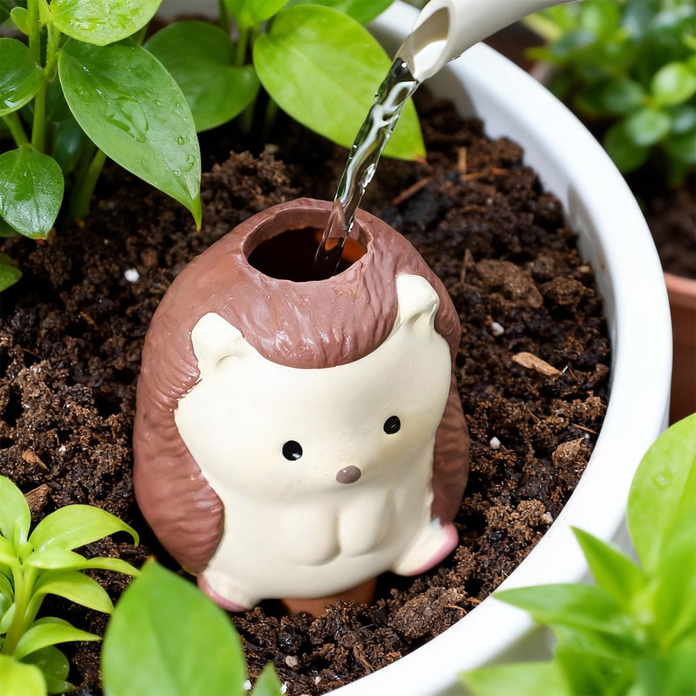 MCleanPin spike inserted in pot showing steady soil hydration and hands-off plant care