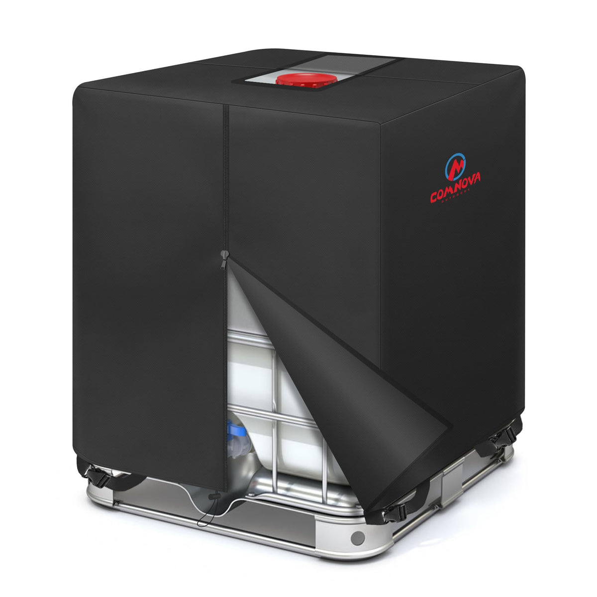 M COMNOVA OUTDOORS front view of IBC cover showing full protection and fit