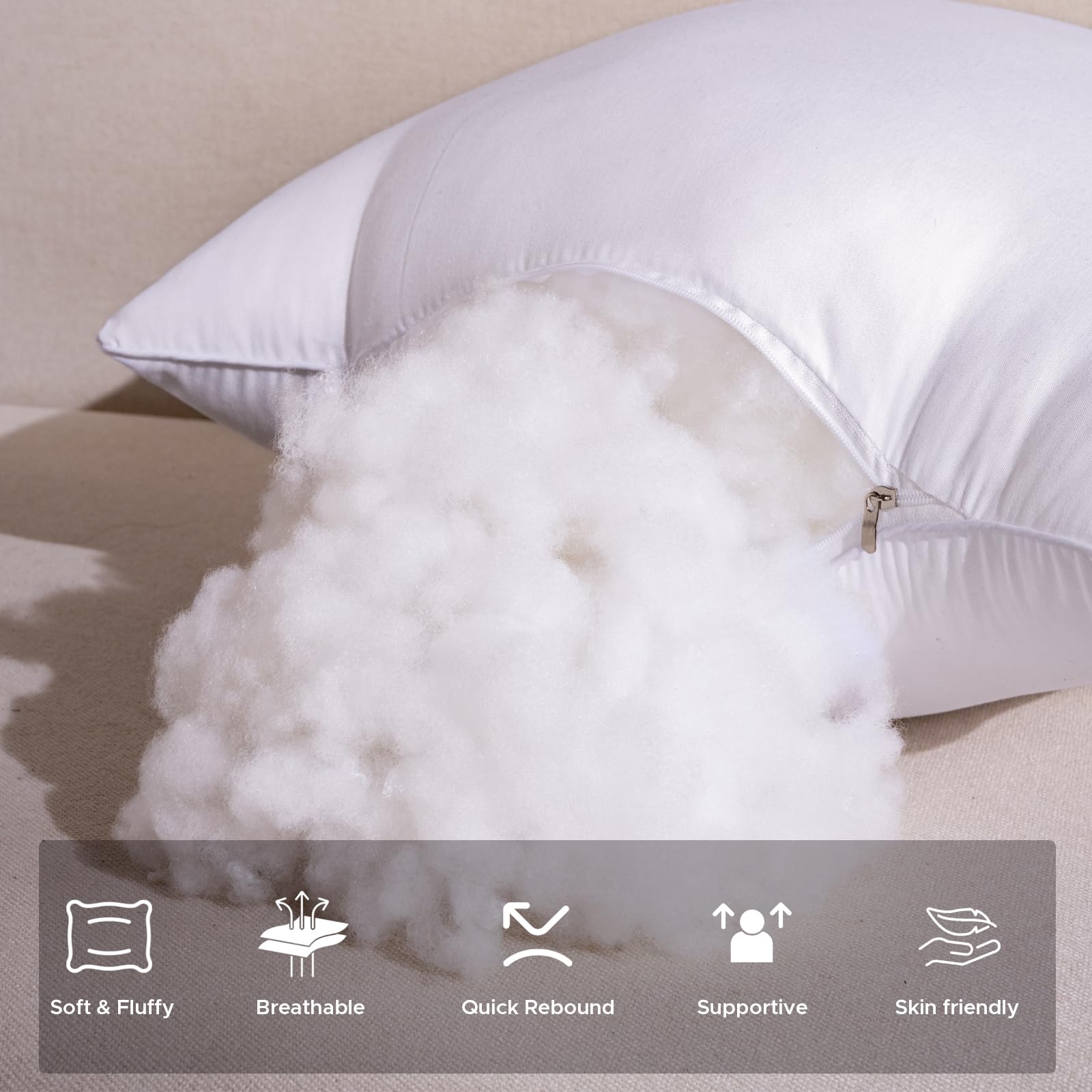 MCWPHLS microfiber fill detail highlighting plush support and hypoallergenic comfort