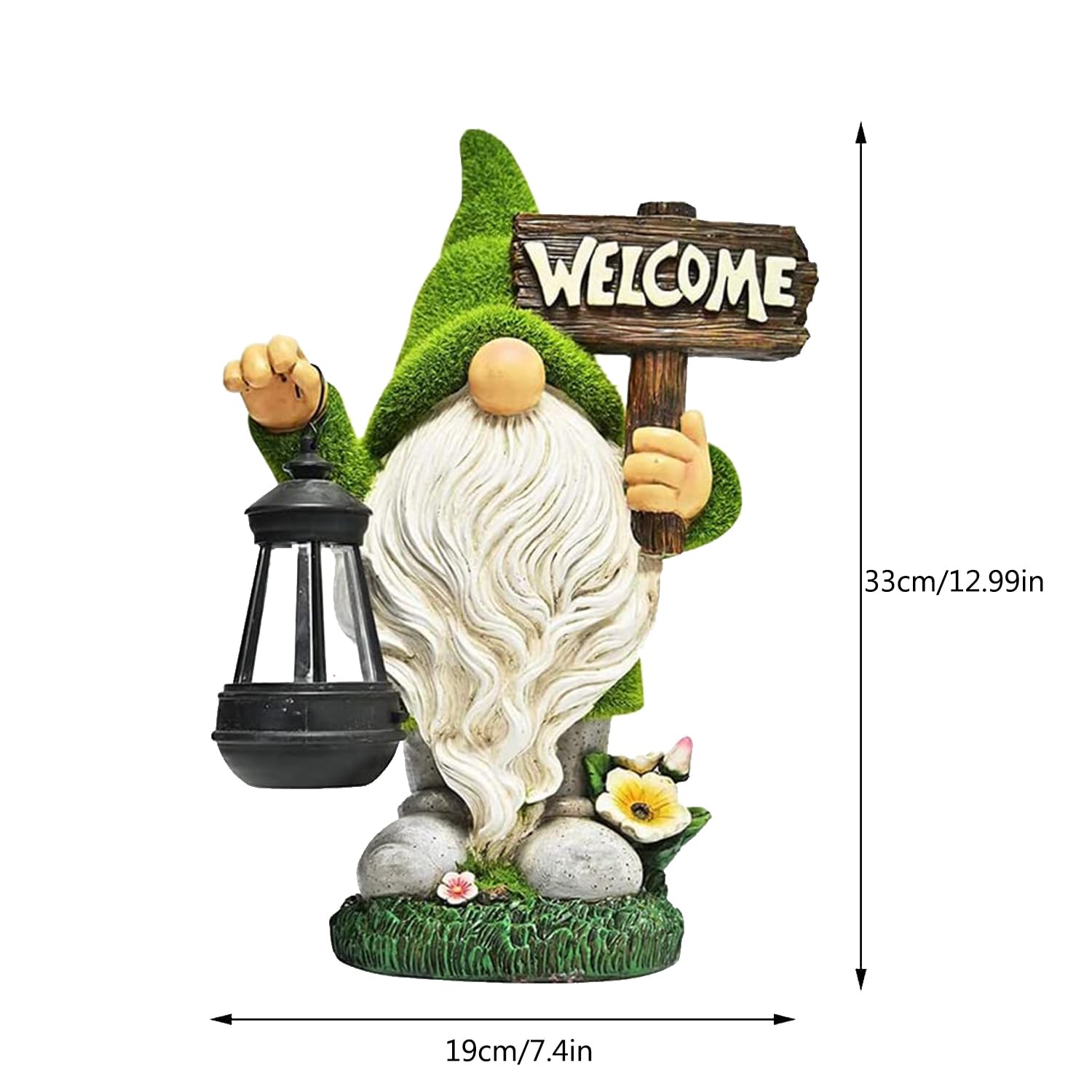 Meagkka gnome placed in garden illustrating decorative curb appeal