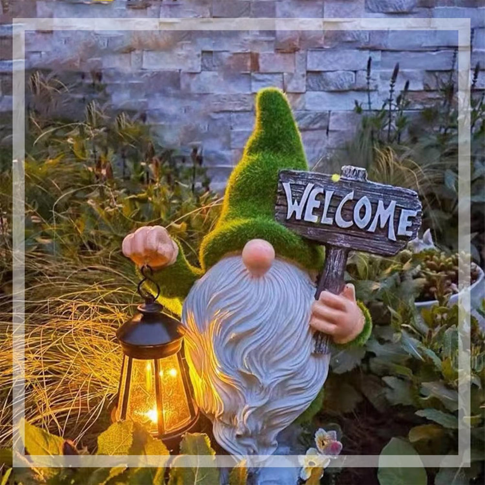 Meagkka gnome on porch demonstrating compact size and staging idea