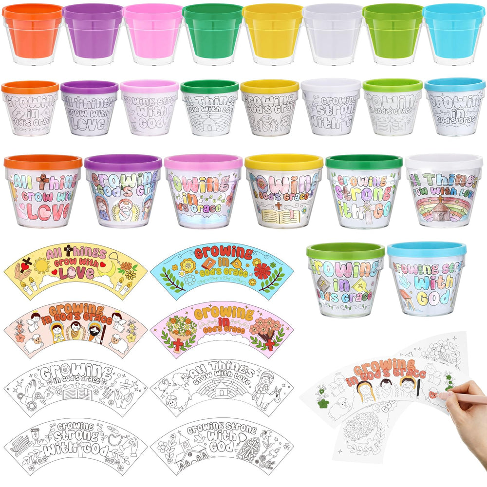 Meanplan front view of 24 colorful pots showing kit variety and group-ready value