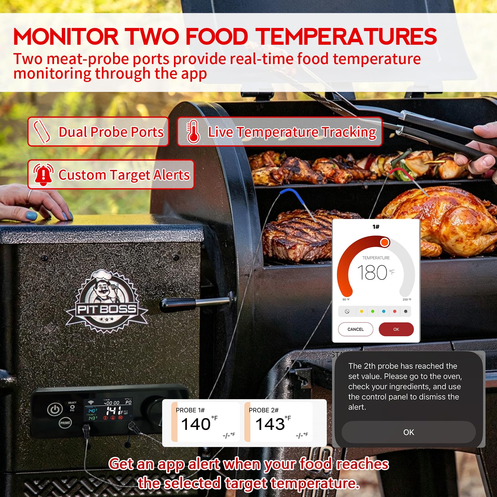Meatender app on phone showing remote control and diagnostic alerts advantage