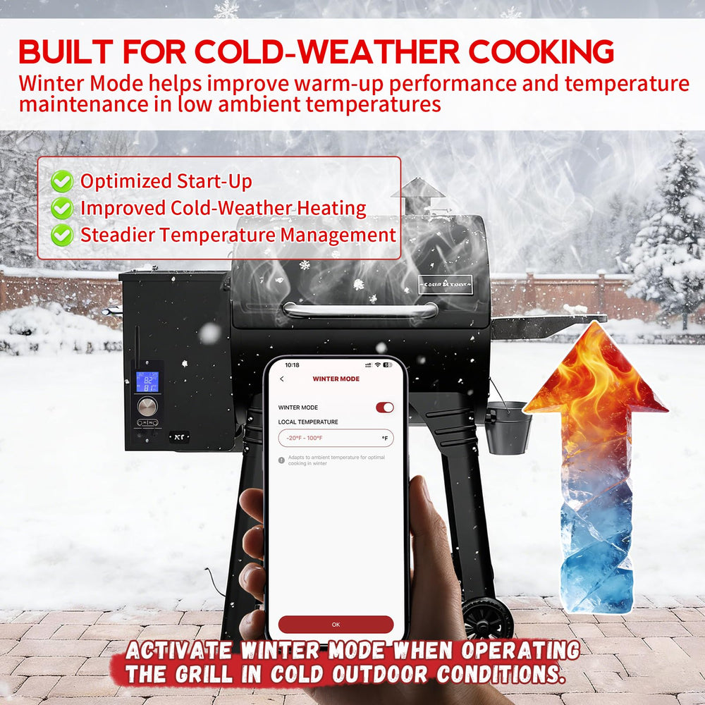 Meatender winter mode icon illuminated for faster heat-up in cold weather