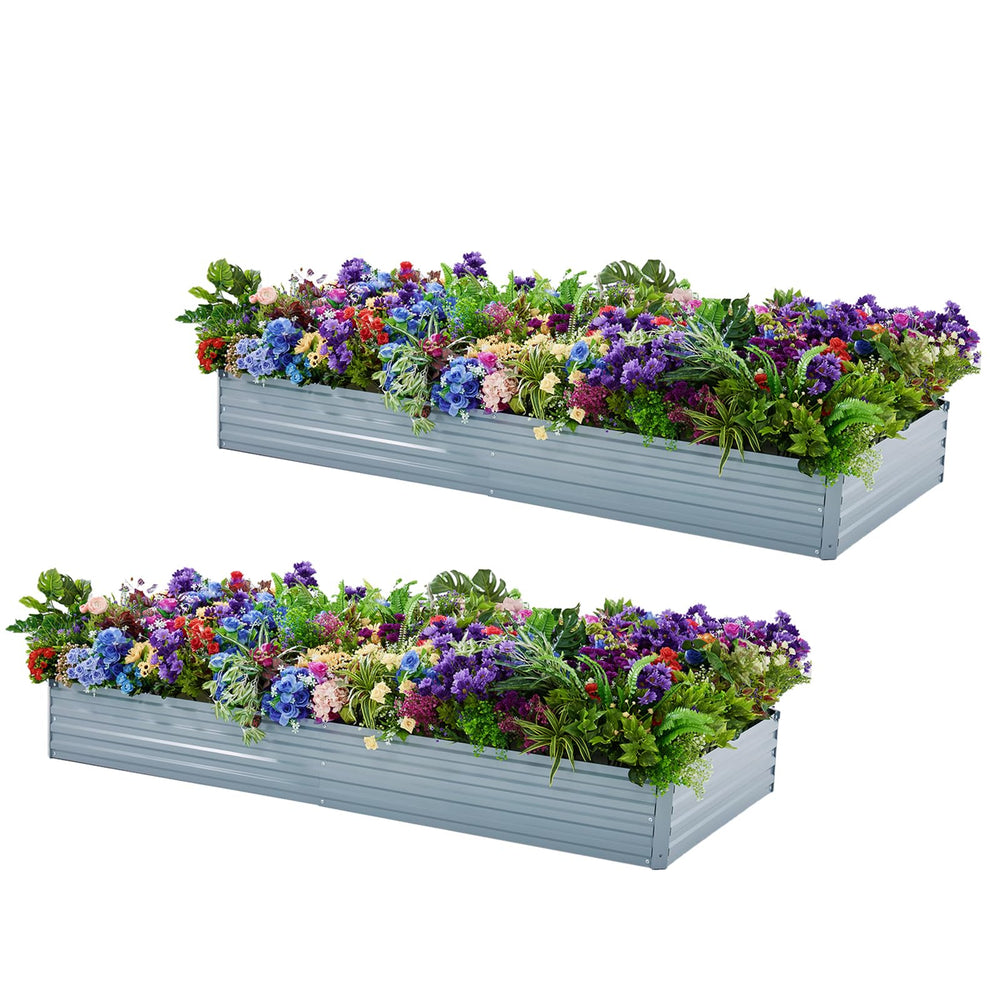 Meberam front view of two boxed galvanized raised garden beds showing full kit — durable and ready