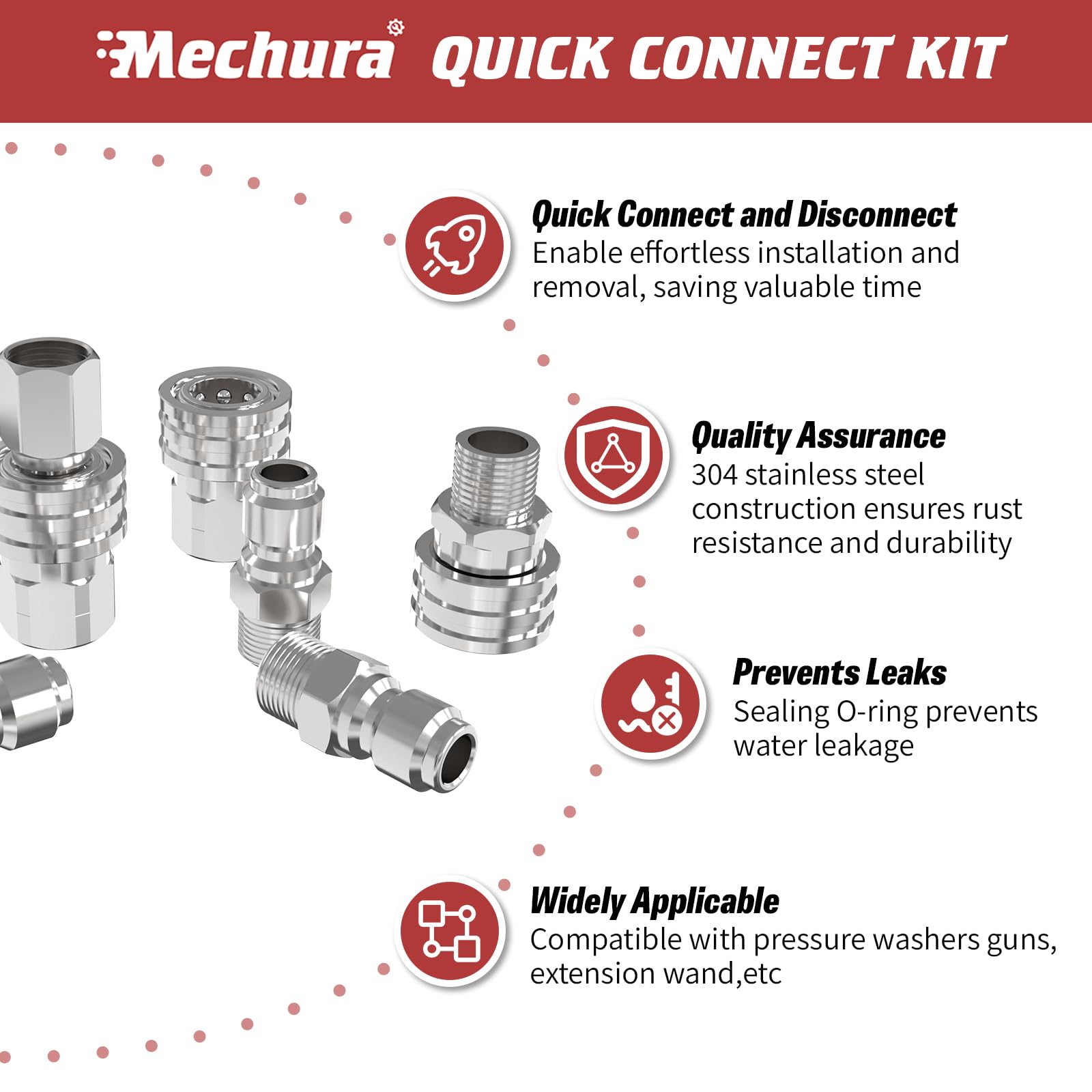 Mechura close-up of 304 stainless steel surface highlighting corrosion resistance