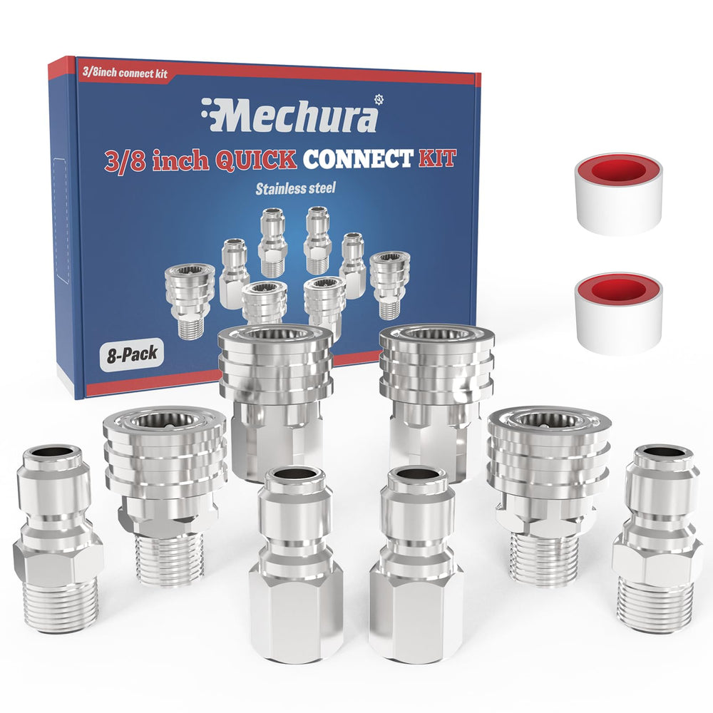 Mechura front packaging showing full 8-piece kit and accessories for quick setup benefit