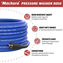 MECHURA 50ft hose coiled neatly indicating long reach and easy storage