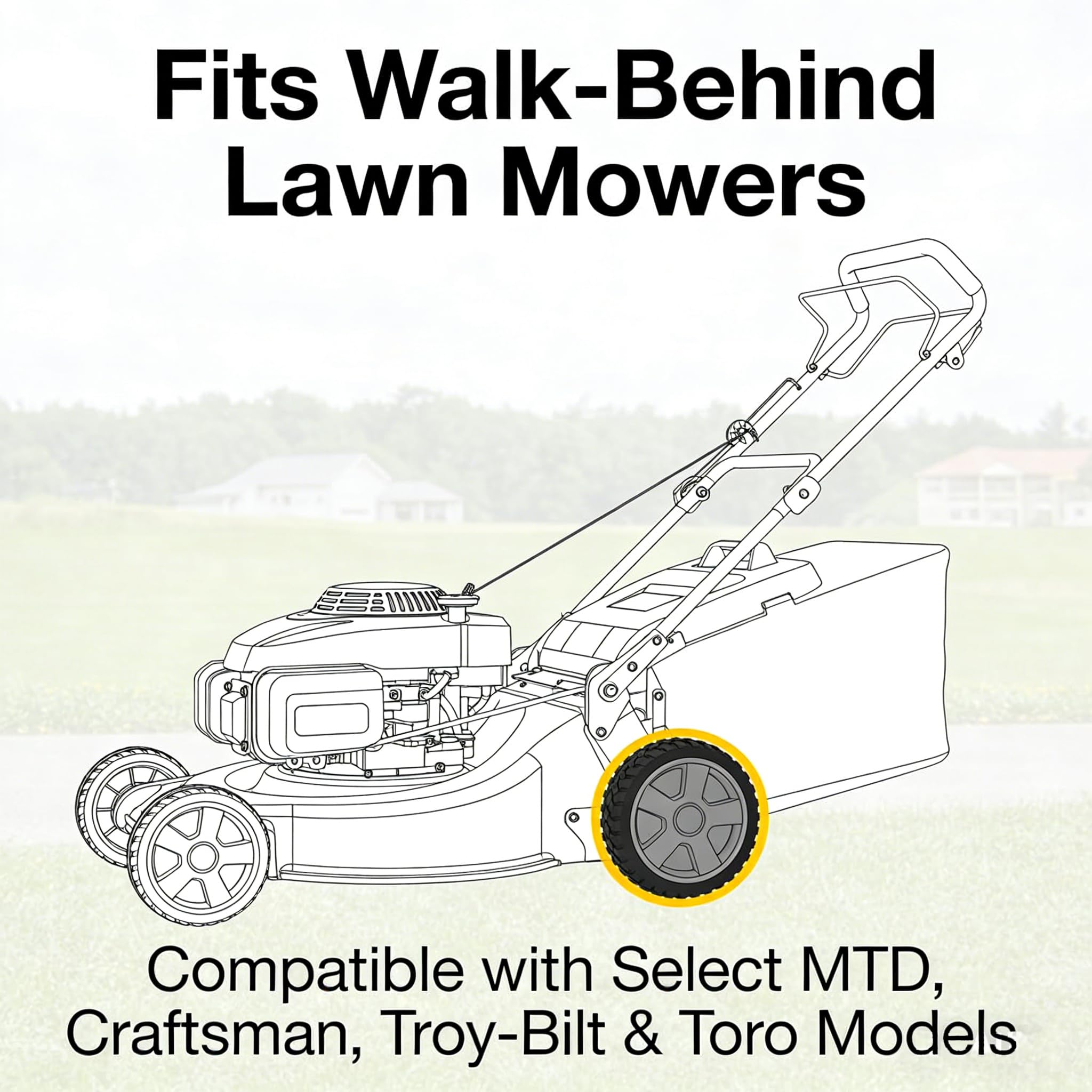 Meckparts rear wheel mounted on mower improving stability during use