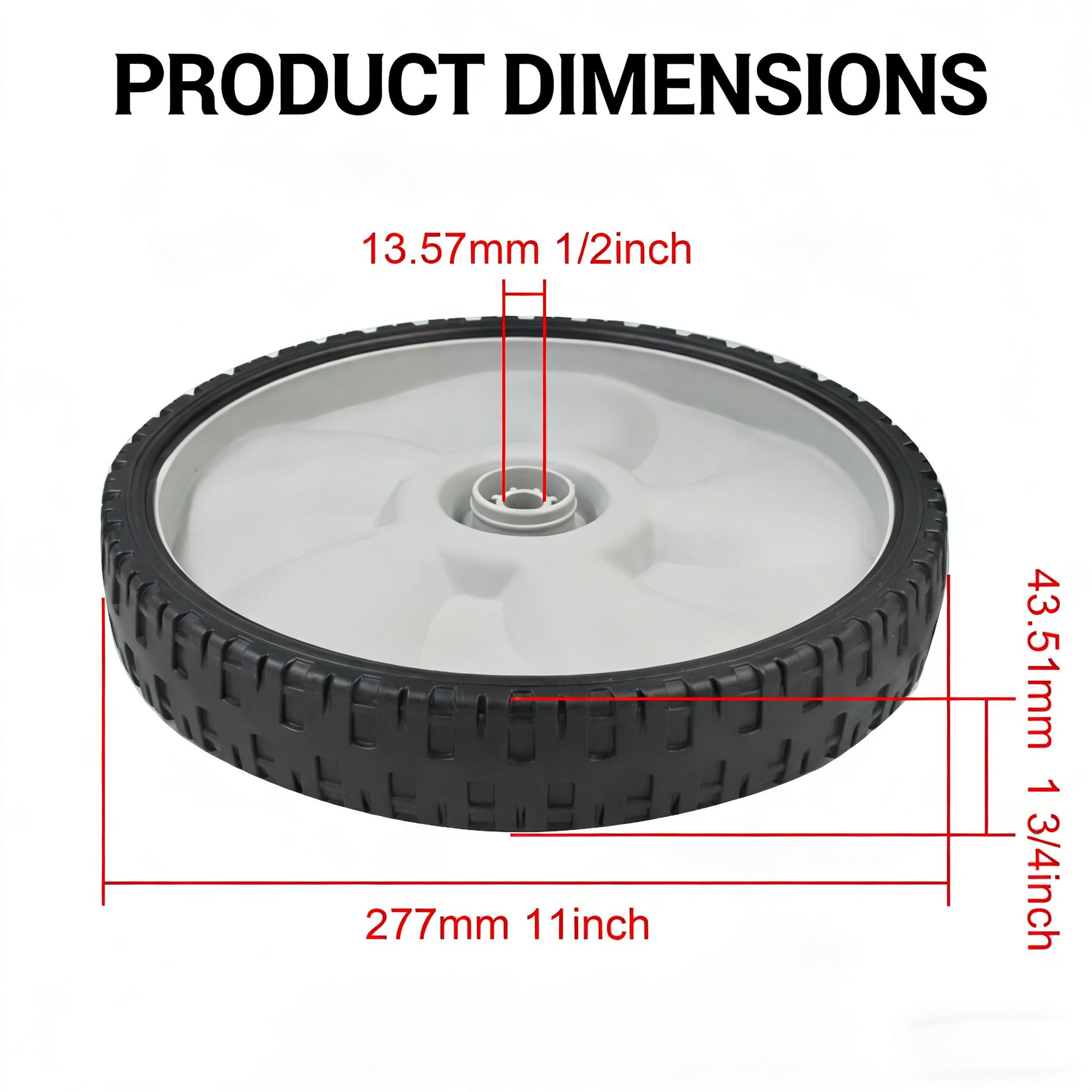 Meckparts rear wheel side profile illustrating 11-inch diameter and width