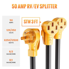 MECMO close-up of 14-50P male plug, durable molded plug ensures secure connection