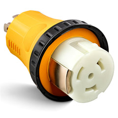 MECMO front view of adapter showing both L14-30P and SS2-50R connectors for easy hookup