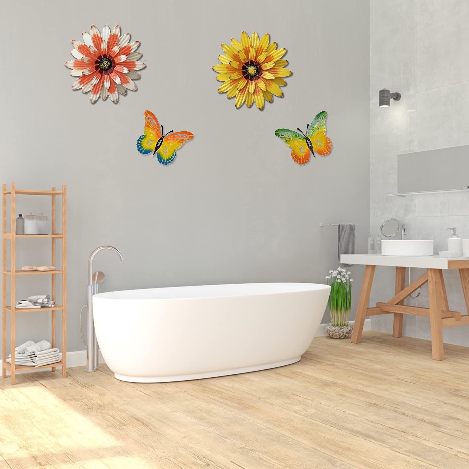 Meduofon grouped above planters demonstrating layered garden styling benefit: cohesive display