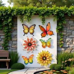 Meduofon mounted on wooden fence to brighten garden space benefit: weather-resistant accent
