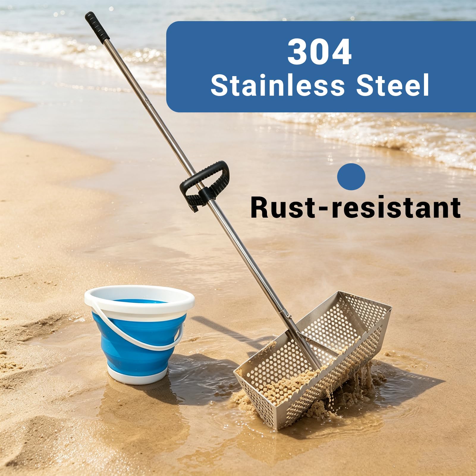 MEEGOON close-up of 304 stainless steel head, resists rust on beaches