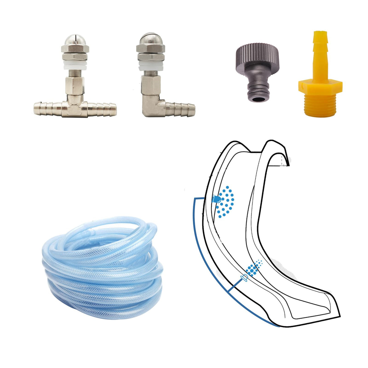 MEEGOON front view of complete spray kit showing parts and benefits